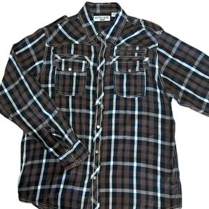 EMMCE Men's Brown Plaid Shirt XL